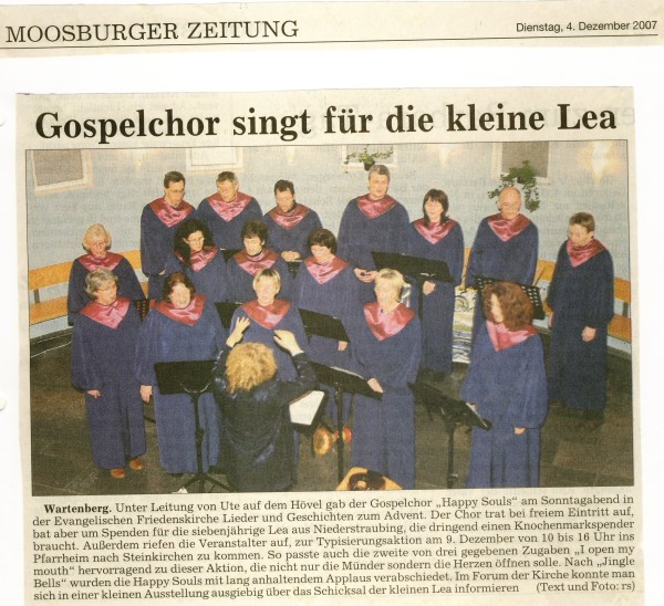 Gospelchor Wartenberg singt für die kleine Lea